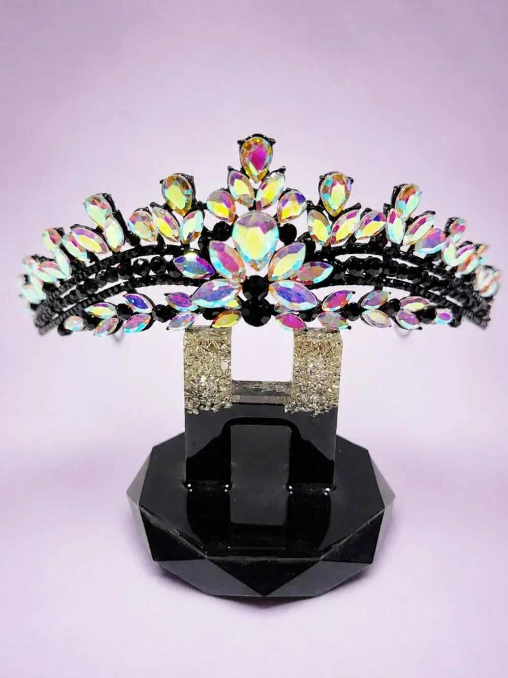 black AB tiara, Princess tiara, Halloween costume crown, Flower Girl Headband